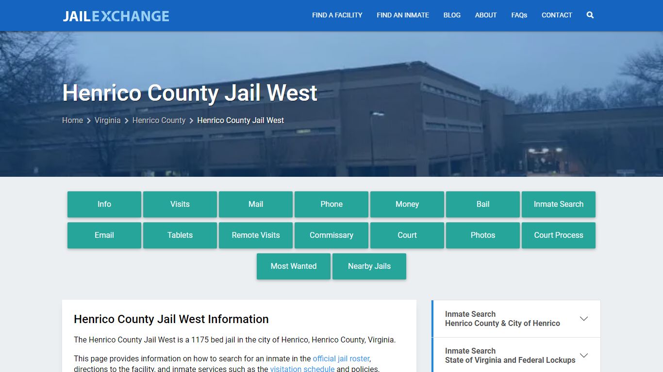 Henrico County Jail West, VA Inmate Search, Information